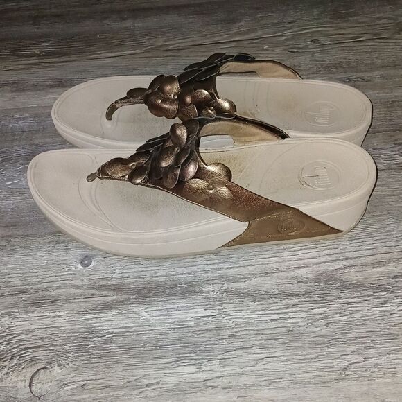 Fitflop fleur florla metallic thing wedge sandals  flip flops  Sz 11  EUC - Picture 3 of 8